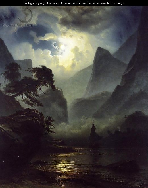 A Norwegian Fjord by Moonlight - Knud (Andreassen) Baade