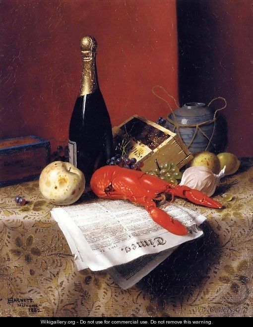 Still Life with Lobster, Fruit, Champagne and Newspaper - William Michael Harnett