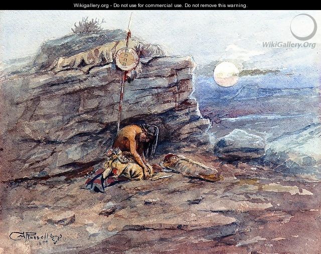 Mourning Her Warrior Dead 2 - Charles Marion Russell