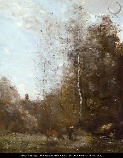A Cow Grazing beneath a Birch Tree - Jean-Baptiste-Camille Corot