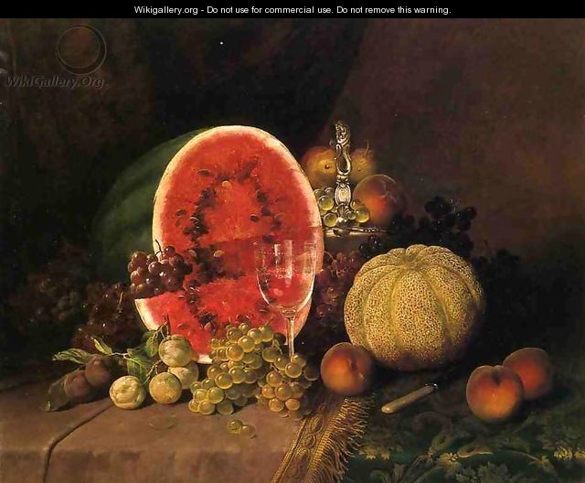 Still Life with Watermelon, Grapes, Peaches, Plums and Cantaloupe - William Mason Brown