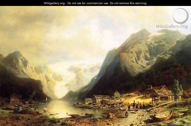Fishermans Village on an Alpine Lake - Herman Herzog