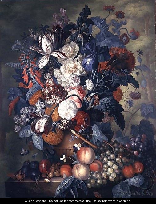 A Vase of Flowers with Fruit - Jacob van Huysum