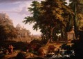 Arcadian Landscape with St Peter and St John Healing the Crippled Man - Jan Van Huysum