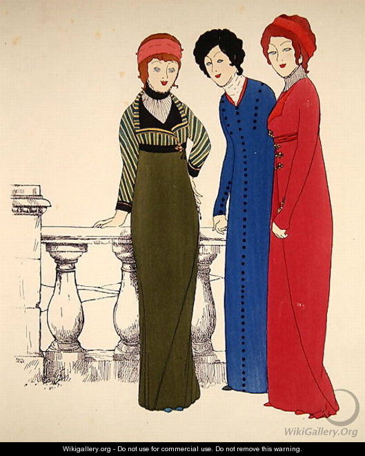 Three ladies in dresses - Paul Iribe