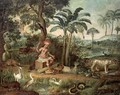 Native Indian in a landscape with animals - Jose Teofilo de Jesus