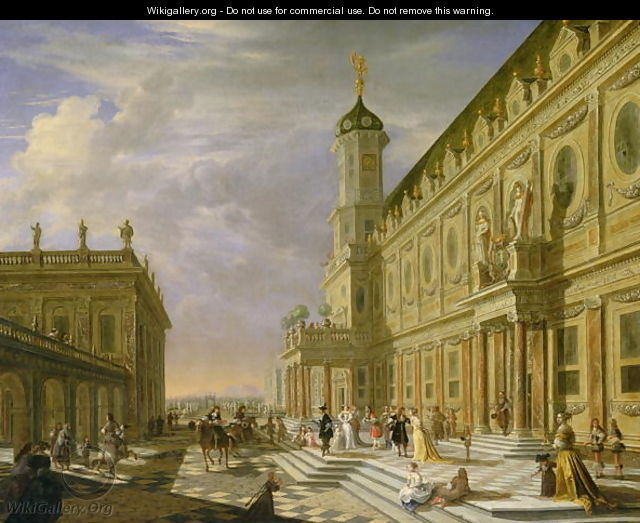 Elegant Figures in a Palace Forecourt - Hieronymus Janssens