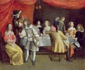Elegant Company Dining Beneath a Red Canopy - Hieronymus Janssens