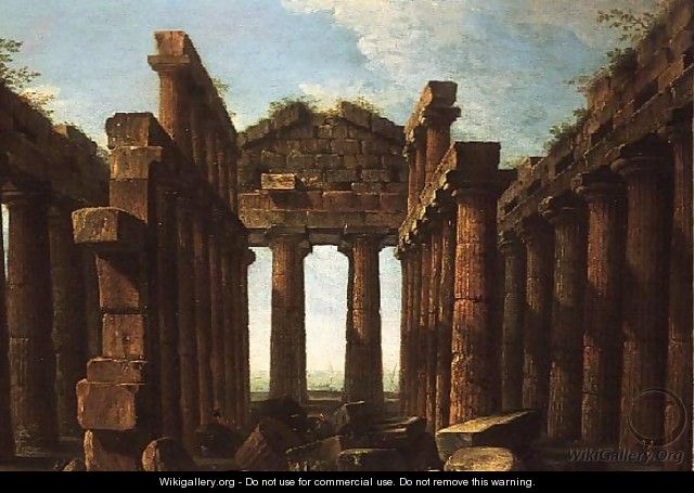Figures Admiring the Temple of Neptune at Paestum - Antonio Joli