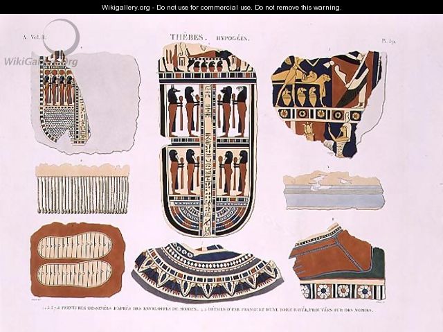 Illustrations of decorative details from the wrappings of mummies - (after) Jomard
