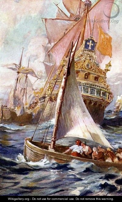 An Attack on a Spanish Galleon - Harry Hamilton Johnston