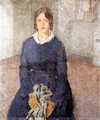 Girl in a blue dress holding a piece of sewing - Gwen John