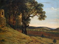 Welsh landscape with oak trees by a ruin - Thomas Jones
