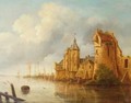A river landscape with fishermen by a castle - Claude De Jongh