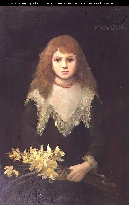 Portrait of a young girl with a bouquet of daffodils - Louise Jopling