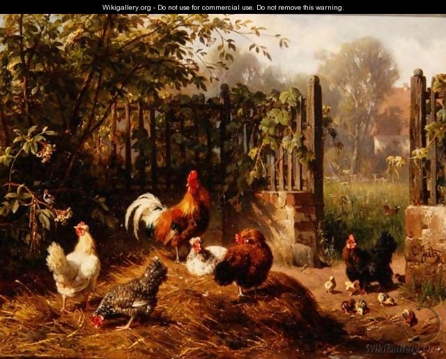 Rooster with Hens and Chicks - Carl Jutz