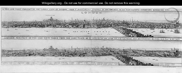 Prospect of London before and after the Great Fire - Wenceslaus Hollar
