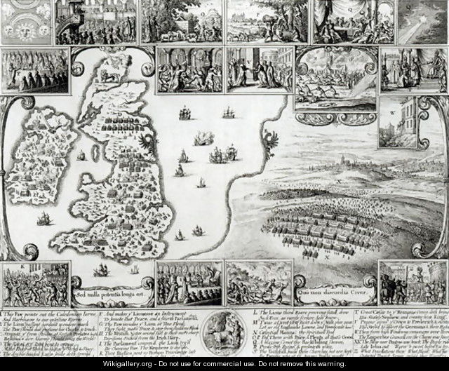 Map of Civil War England and a view of Prague - Wenceslaus Hollar