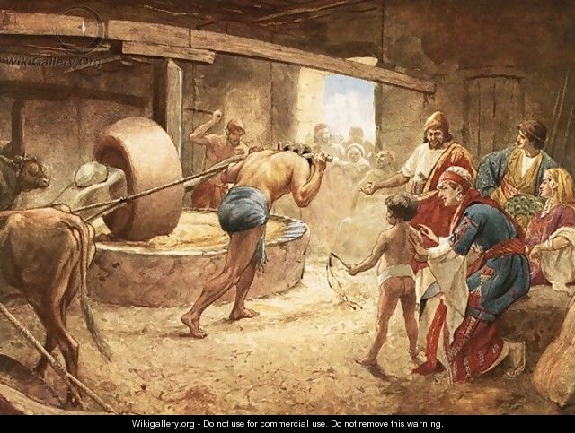 Samson grinding in prison at Gaza - William Brassey Hole