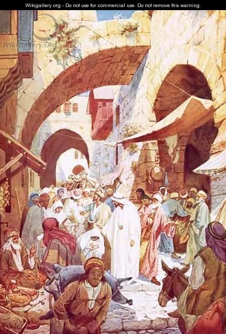 Jesus healing a woman in the crowd while on the way to the house of Jairus - William Brassey Hole