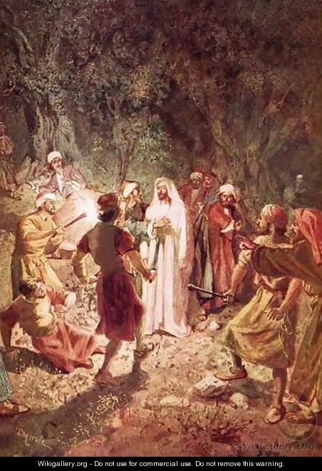 Judas betraying Jesus with a kiss in the garden of Gethsemane - William Brassey Hole