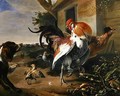 Poultry and Spaniel in a farmyard - Melchior de Hondecoeter