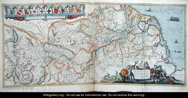 Map of the course of the River Rhine - Hendrik I Hondius