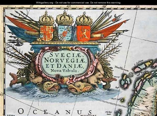 Cartouche from a map of Sweden Norway and Denmark - Henricus Hondius