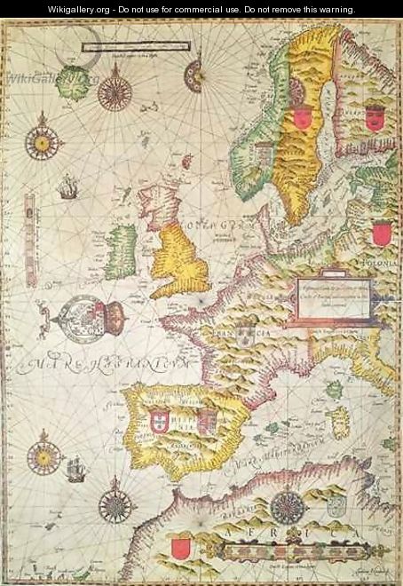 A Generall carde and description of the sea coastes of Europe and navigation in this book conteyned - Jodocus Hondius