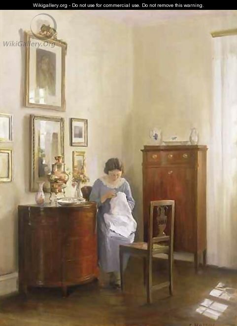 Interior with Lady Sewing - Carl Vilhelm Holsoe