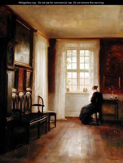 Interior with Woman Sewing - Carl Vilhelm Holsoe
