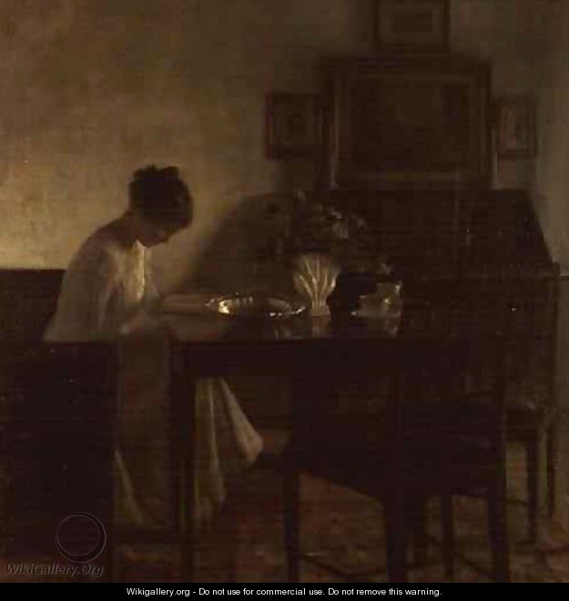 Girl reading in an interior - Carl Vilhelm Holsoe