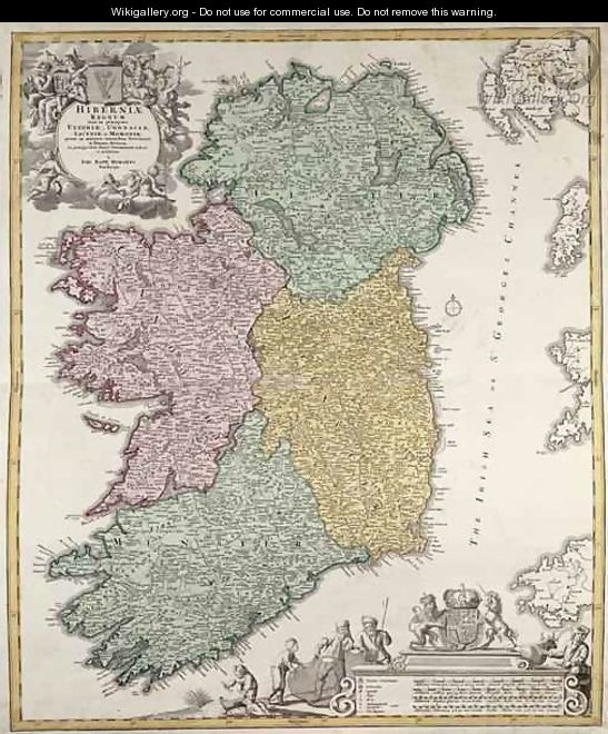 Map of Ireland showing the Provinces of Ulster Munster Connaught and Leinster - Johann Baptist Homann