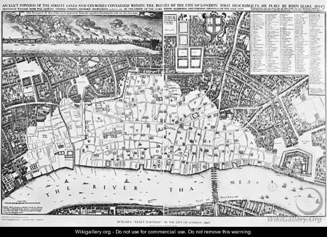 Map of the area of London burnt out by the Great Fire of 1666 - Wenceslaus Hollar