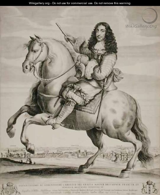 Equestrian Portrait of Charles II 1630-85 with a Landscape - (after) Hollar, Wenceslaus