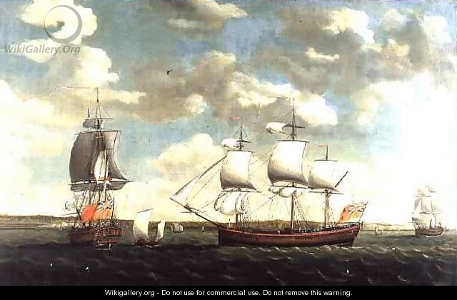Portrait of an East Indiaman in three positions off Portsmouth - Francis Holman