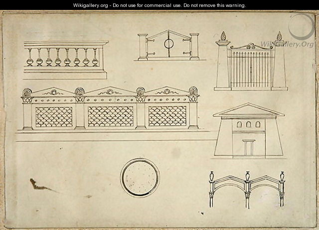 Designs for Gates Walls and Balustrade from Twenty one pen drawings of Decorative Details in Antique Style - Thomas Hope