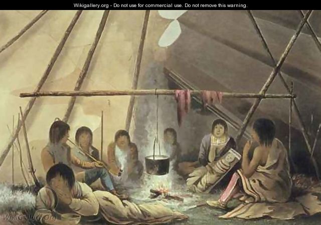 Interior of a Cree Indian Tent - (after) Hood, Lieutenant