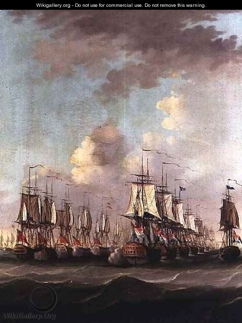 The Battle of Dogger Bank showing the Holland at the rear of the Dutch line with the frigate Amphitrite alongside 1781 - Engel Hoogerheyden