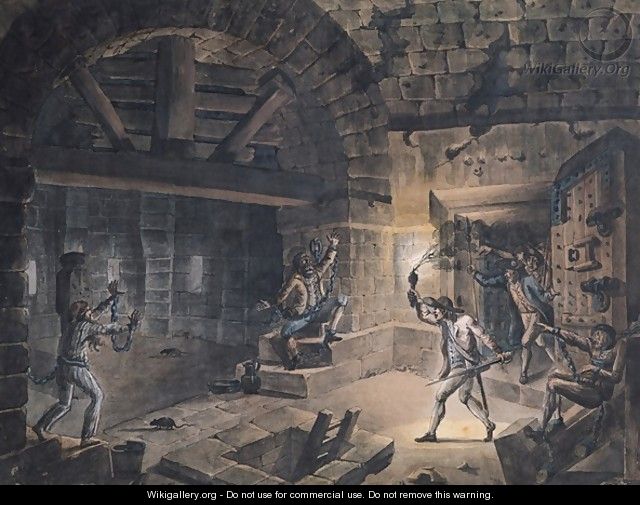 View of a cell in the Bastille at the moment of releasing prisoners - Jean-Pierr Houel