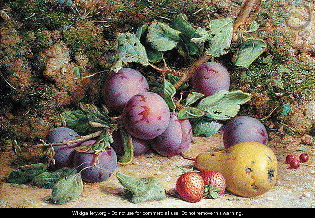Plums Strawberries and a Pear on a Mossy Bank - William B. Hough