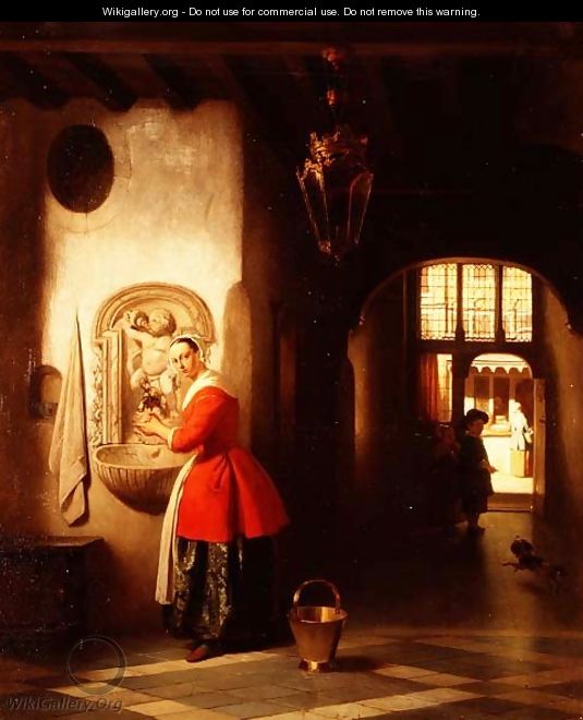 A maid in a hallway - Hubertus van Hove