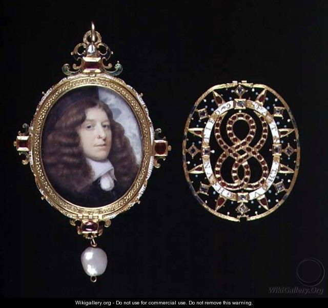 Miniature of an unknown man in a gold and jewelled frame and cover - (attr. to) Hoskins, John