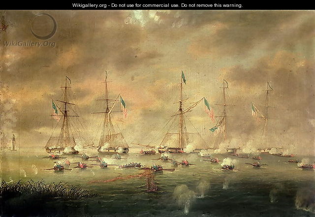 The British and American Fleets Engaged on Lake Borgne - Thomas L. Hornbrook