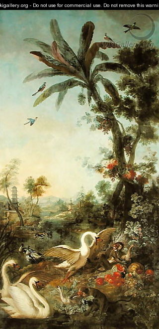 Monkeys and Swans panel from the bedroom of Louis Henri I 1692-1740 Prince de Conde - Christophe Huet