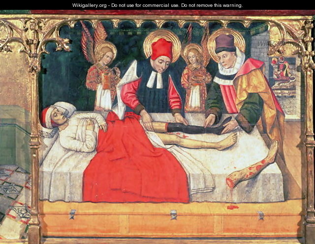 SS Cosmas and Damian graft the leg of a Black person onto the stump of deacon Justinian - Jaume Huguet