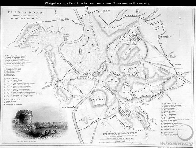 Rome Italy Comparative Map of Ancient and Modern Sites - W Hughes