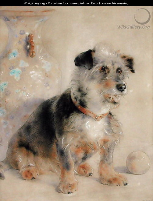 Terrier seated before a Canton Famille Rose Vase 2 - William Huggins