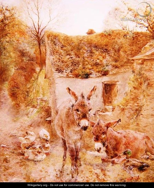 Donkeys and Ducks in a Farmyard - William Huggins