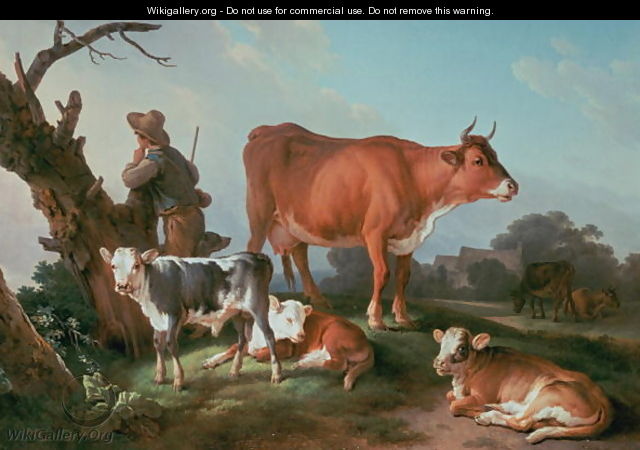 Pastoral scene with a cowherd - Jean-Baptiste Huet